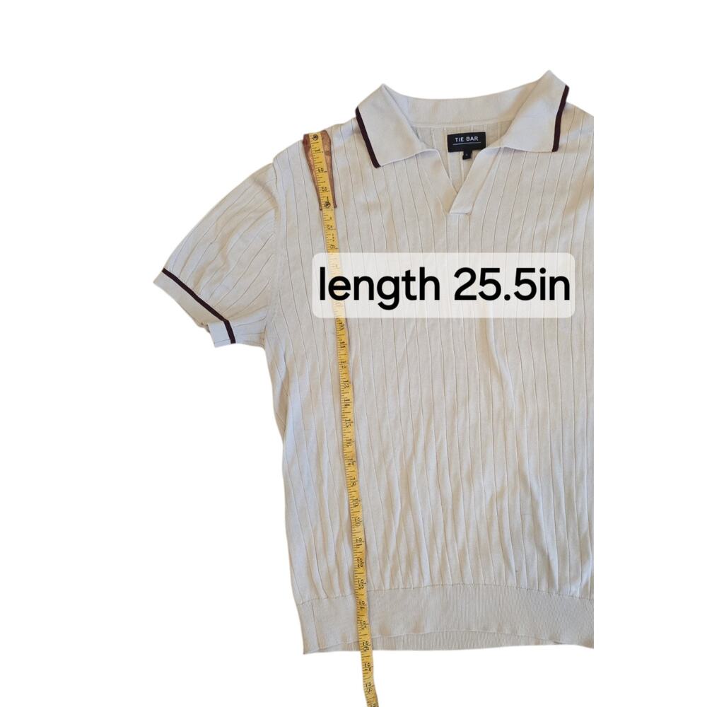 Tie Bar Ribbed Sweater Polo color is vintage Ivory, Mens Large - Picture 6 of 7